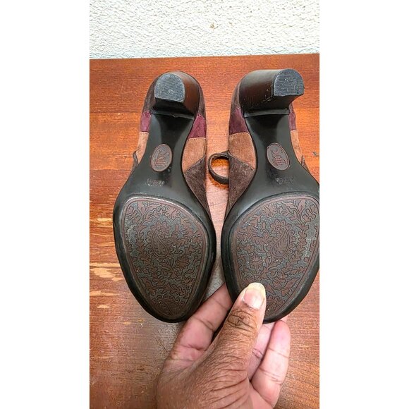 Söfft Women's Suede T-Strap Peep-Toe Heels Brown & Burgundy 3" Heel Size 6 - Picture 5 of 7